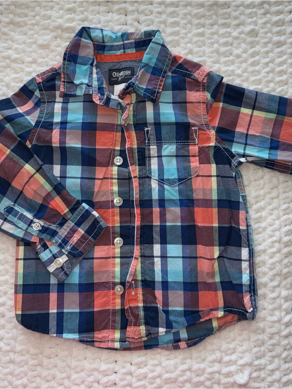 OshKosh B'gosh Plaid Button-Down Shirt - Blue, Red & Aqua